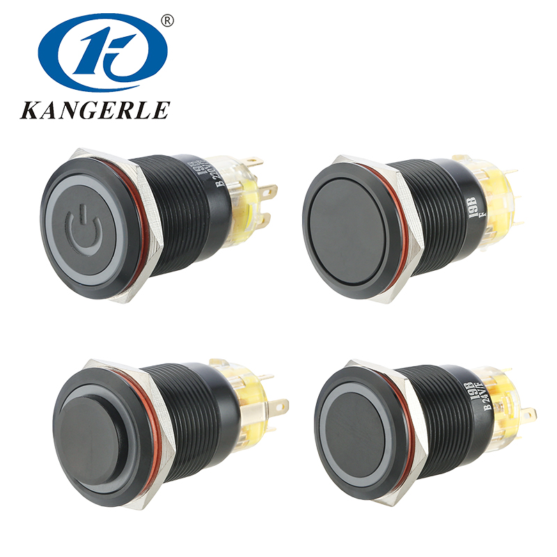 19MM黑色金屬按鈕開關自復自鎖環(huán)形電源燈